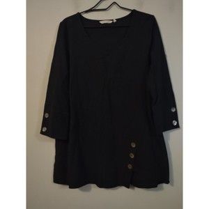 SOFT SURROUNDINGS WOMEN'S TUNIC TOP 3/4 SLEEVES BUTTON ACCENTS Black SIZE Med